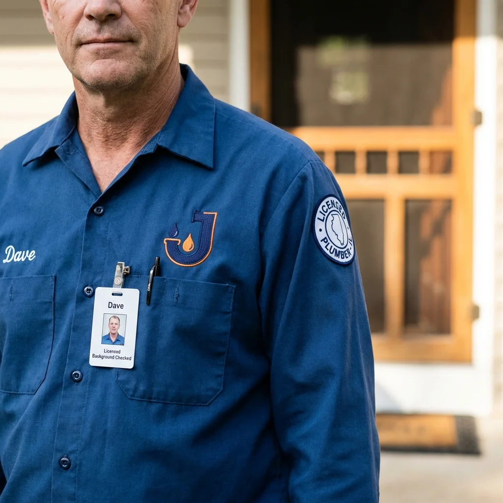 Licensed plumber showing ID badge in Crothersville, IN