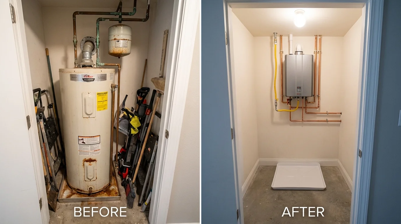 Tank water heater versus wall-mounted tankless unit comparison for Crothersville, IN homeowners